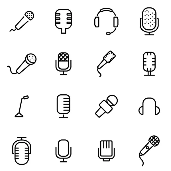 Vector line microphone icon set — Stock Vector