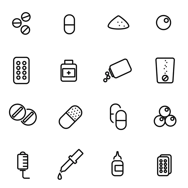 Línea de vectores pastillas icono conjunto — Vector de stock