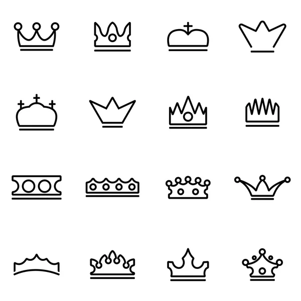 Conjunto de ícones de coroa de linha vetorial — Vetor de Stock