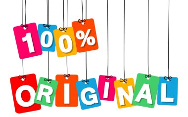 Vektör renkli karton asılı. Etiketler - yüzde 100 orijinal