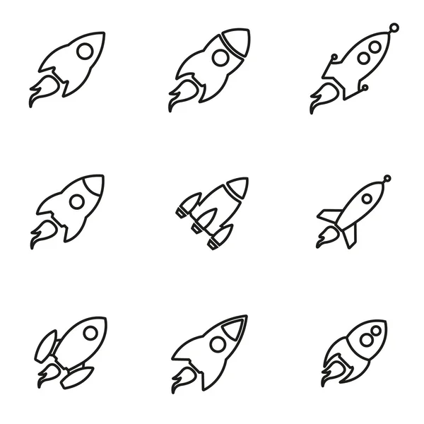 Conjunto de iconos de cohete de línea vectorial — Vector de stock
