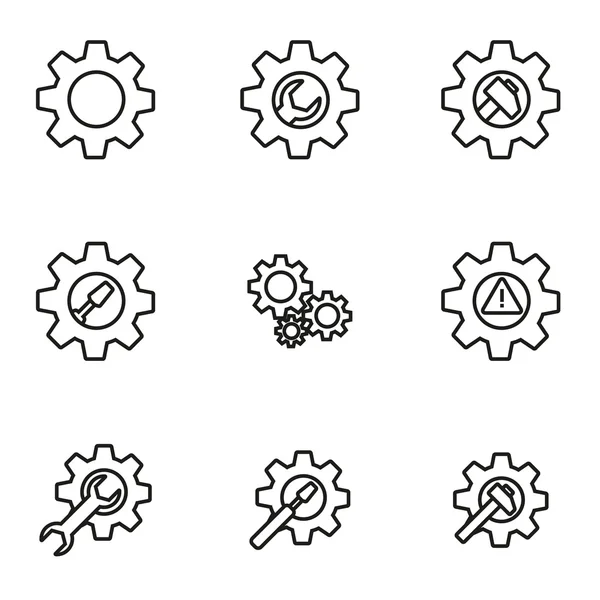 Herramientas de línea vectorial en conjunto de iconos de engranajes — Archivo Imágenes Vectoriales