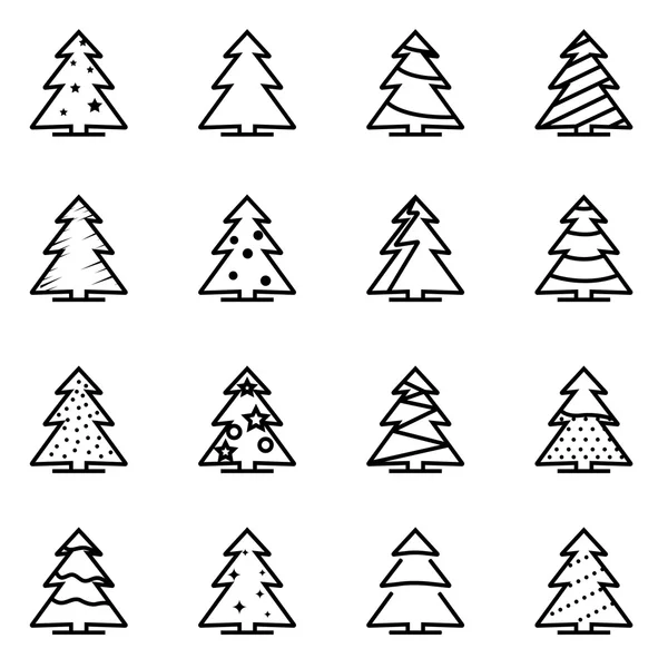 Vector line christmas tree icon set — Stock Vector