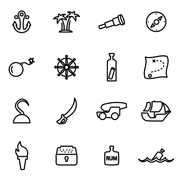 Línea vectorial conjunto de iconos pirata — Archivo Imágenes Vectoriales