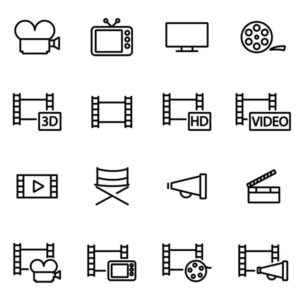 Vector line movie icon set — Stock Vector