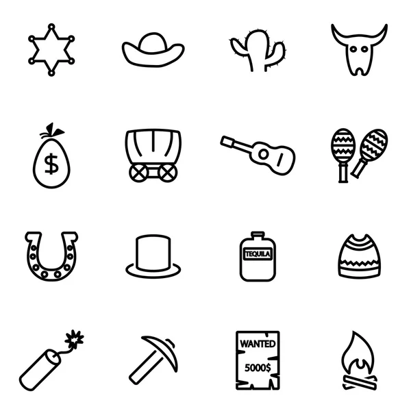 Vector line wild west icon set — Stock Vector