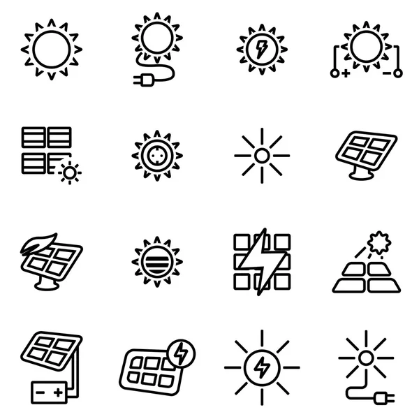 Línea vectorial conjunto de iconos de energía solar — Vector de stock