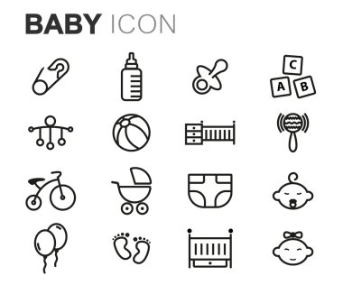 Vektör siyah çizgi bebek Icons set
