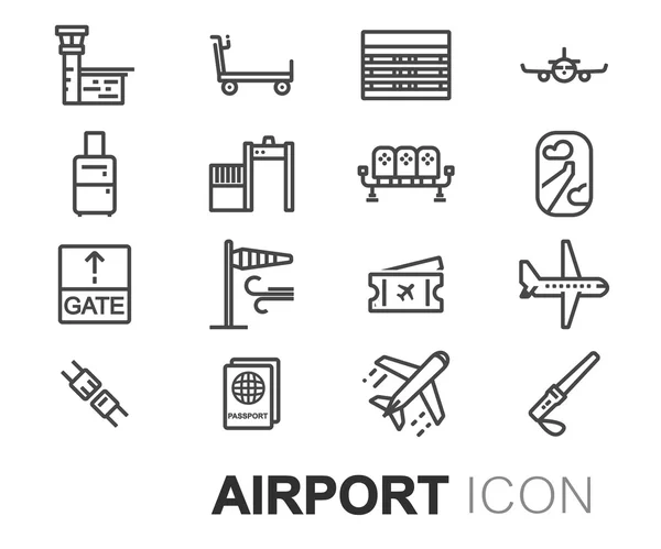 Conjunto de iconos del aeropuerto de línea negra vector — Vector de stock