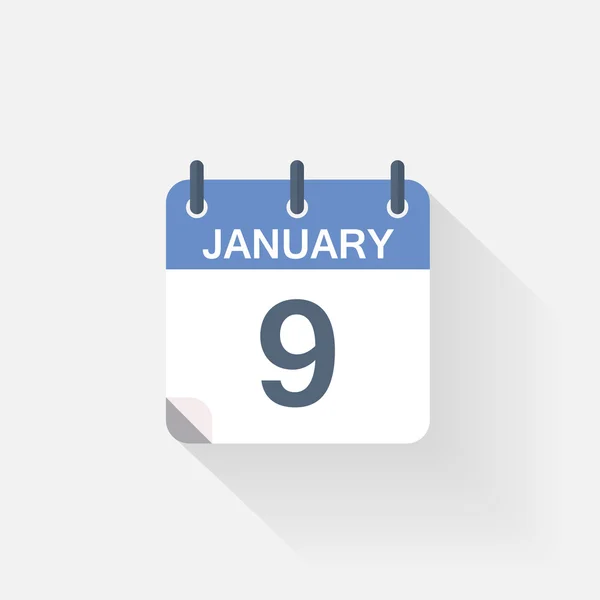 Het pictogram van de kalender van de 9 januari op grijze achtergrond — Stockvector