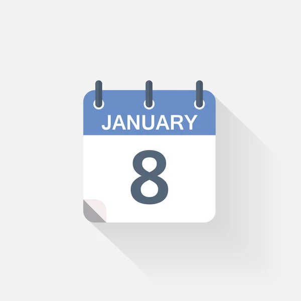 Het pictogram van de kalender van de 8 januari op grijze achtergrond — Stockvector