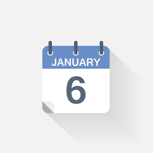 Het pictogram van de kalender van de 6 januari op een grijze achtergrond — Stockvector