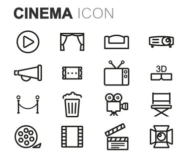 Vektör siyah çizgi sinema Icons set