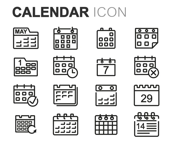 Vector zwarte lijn kalender icons set — Stockvector