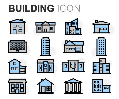 Vektör düz çizgi simgeler bina ayarla