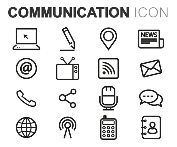 Conjunto de iconos de comunicación de línea negra vectorial — Vector de stock