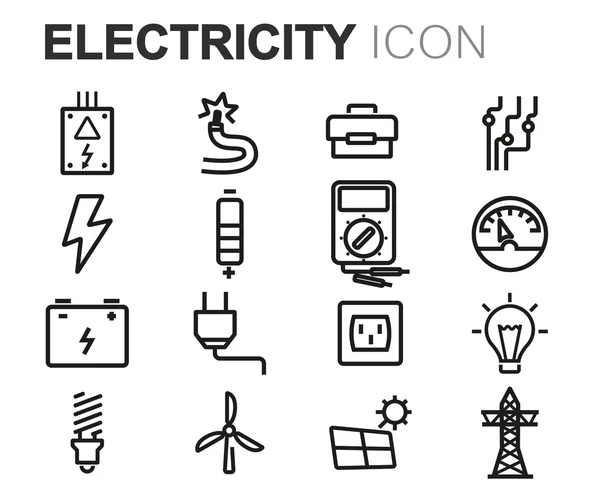 Juego de iconos de electricidad de línea negra vectorial — Vector de stock