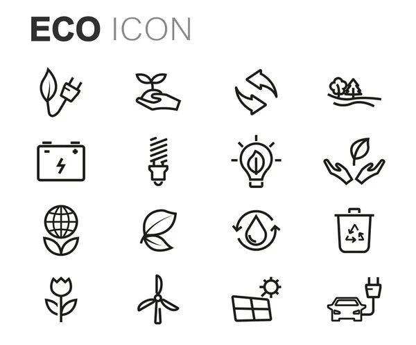 Zestaw ikon wektorowych Czarna linia eco — Wektor stockowy