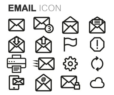 Vektör siyah çizgi e-posta Icons set