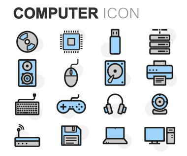 Vektör düz çizgi bilgisayar Icons set
