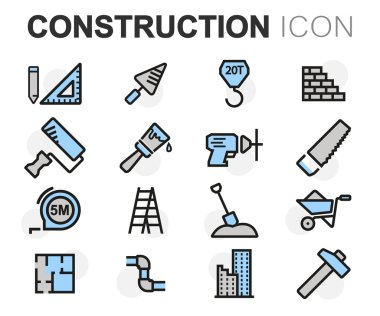 Vektör düz çizgi inşaat Icons set