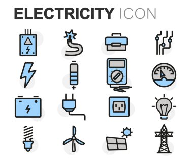 Vektör düz çizgi elektrik Icons set