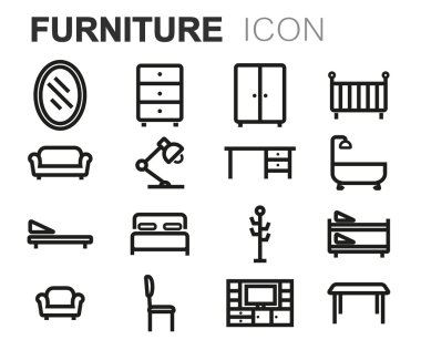 Vektör siyah çizgi mobilya Icons set