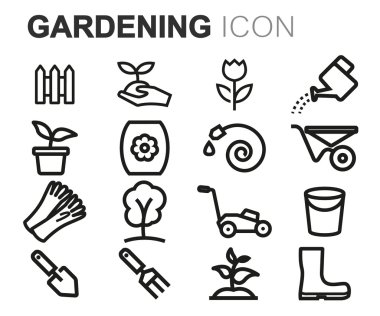 Vektör siyah çizgi Bahçe Icons set