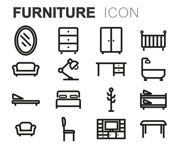 Conjunto de iconos de muebles de línea negra vectorial — Vector de stock