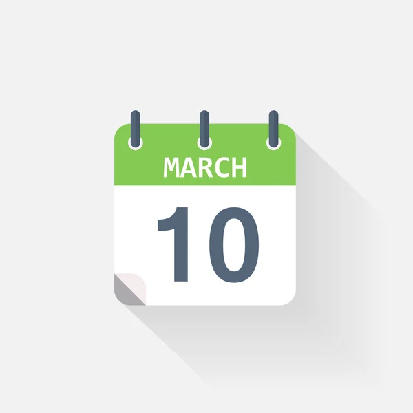 Icône calendrier 10 mars — Image vectorielle
