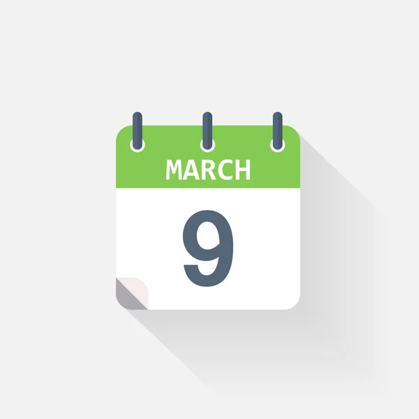 Március 9-én naptár ikonra — Stock Vector
