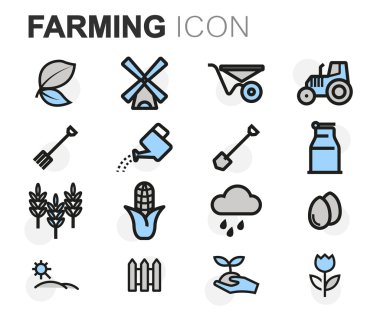 Icons set tarım vektör düz çizgi