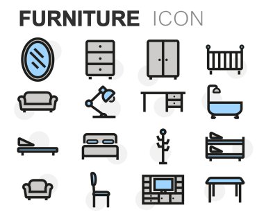 Vektör düz çizgi mobilya Icons set