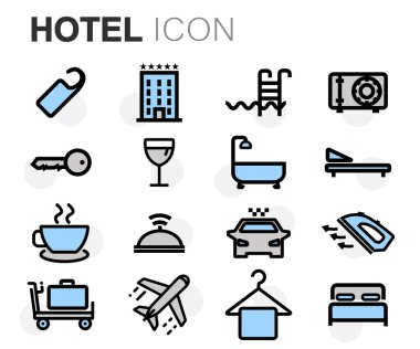 Vektör düz çizgi otel Icons set