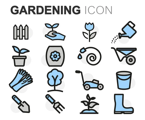 Set de iconos de jardinería de línea plana vectorial — Archivo Imágenes Vectoriales