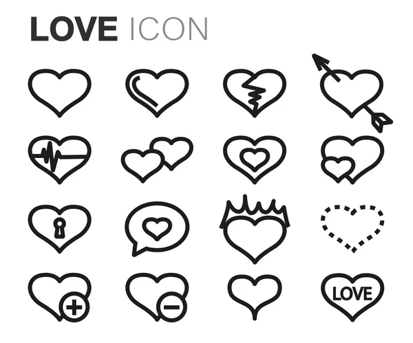 Vektor černé linie Láska ikony nastavit — Stockový vektor
