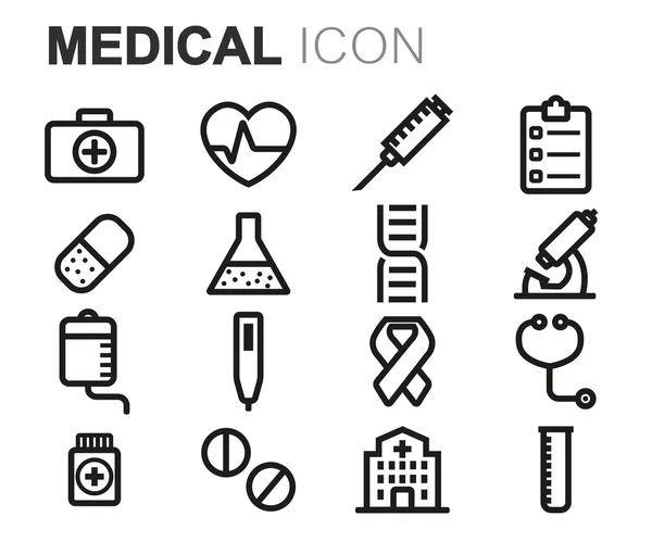 Vektor fekete vonal orvosi ikonok beállítása — Stock Vector