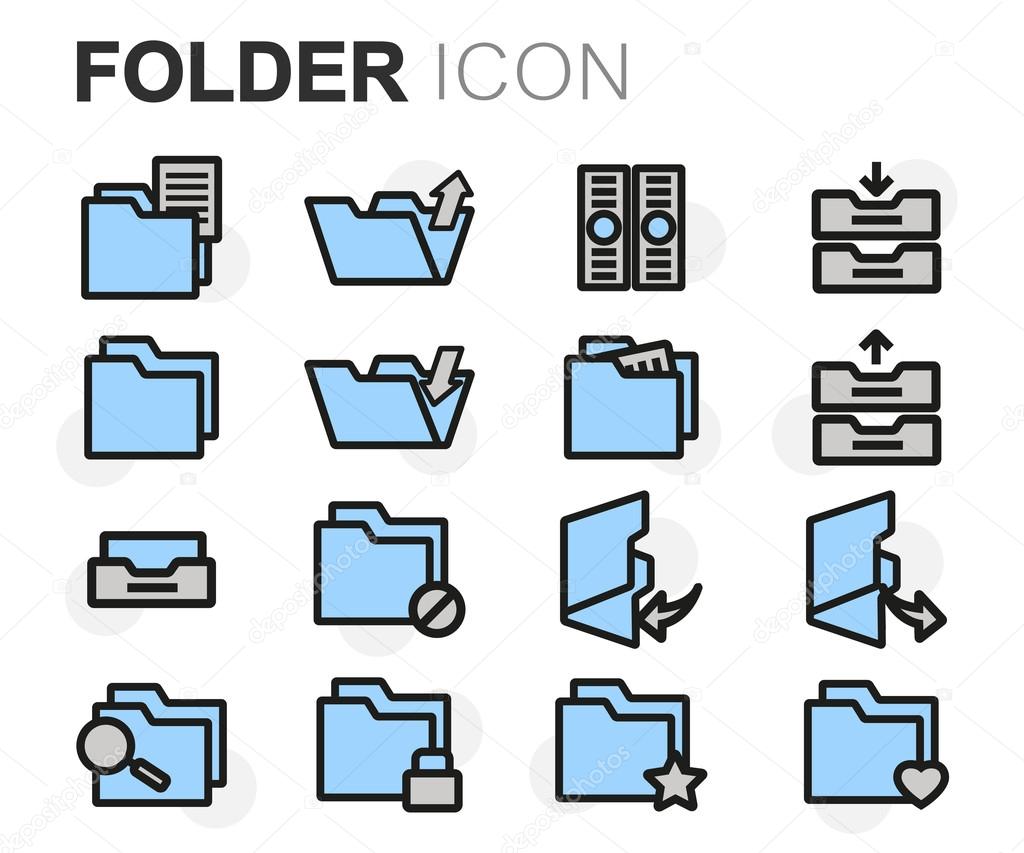 Vector flat line folder icons set