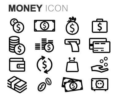 Vektör siyah çizgi para Icons set