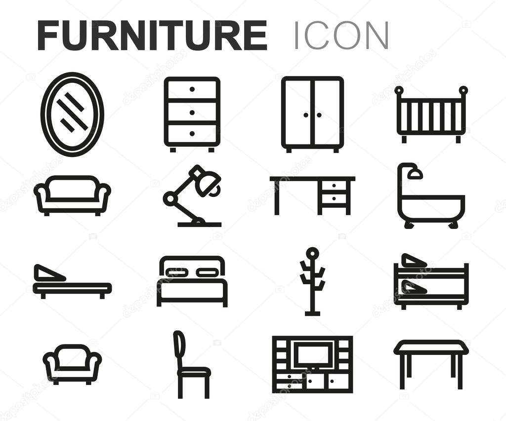 Vector black line furniture icons set