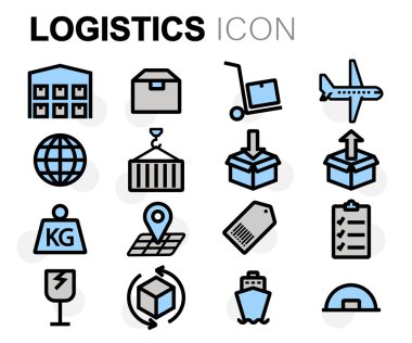 Vektör düz çizgi lojistik Icons set