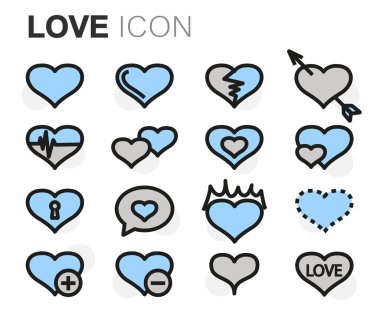 Vektör düz çizgi love Icons set