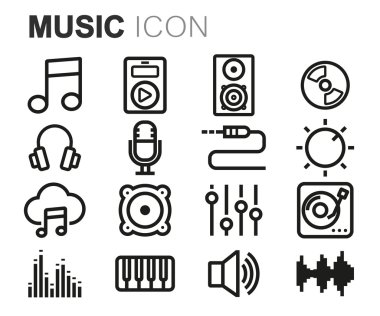 Vektör siyah çizgi müzik Icons set