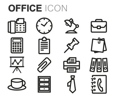 Vektör siyah çizgi office Icons set