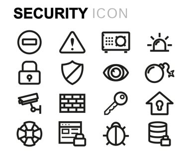 Vektör siyah çizgi güvenlik Icons set