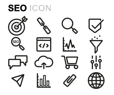 Vektör siyah çizgi seo Icons set