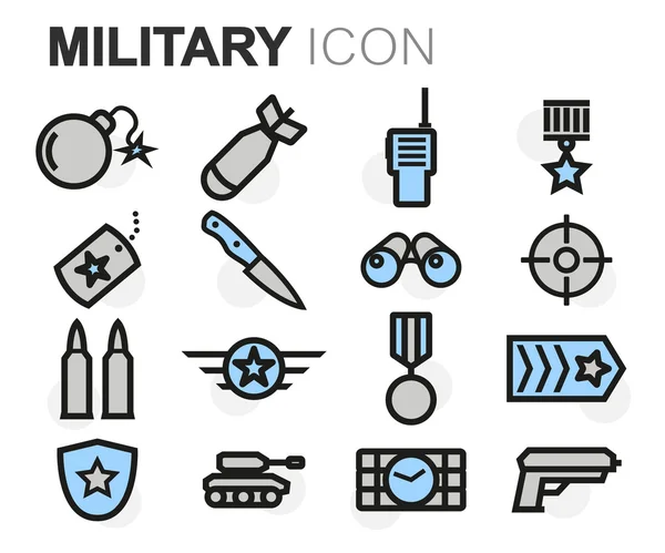 Vector flat line military icons set — Stock Vector