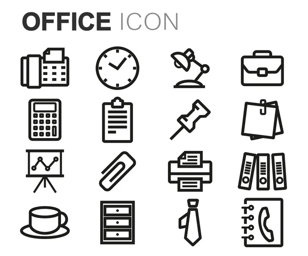 Vector black line office icons set — Stock Vector