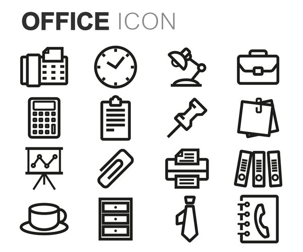 Vector black line office icons set