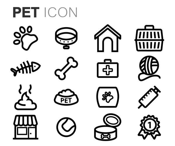 Vector black line pet icons set — Stock Vector